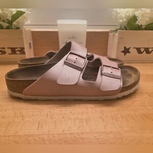 Birkenstock Arizona Sandals Icy Metallic Old Rose Pink Birko-Flor Womens Size 39
